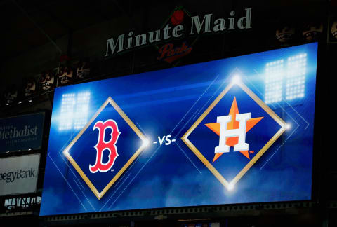 HOUSTON, TX – OCTOBER 05: A detail of a video board before game one of the American League Division Series between the Boston Red Sox and the Houston Astros at Minute Maid Park on October 5, 2017 in Houston, Texas. (Photo by Bob Levey/Getty Images)