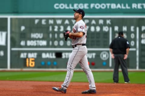 BOSTON, MA – OCTOBER 9: Justin Verlander #32 of the Houston Astros enters the game against the Boston Red Sox game four of the American League Division Series at Fenway Park on October 9, 2017 in Boston, Massachusetts. The Houston Astros advance to the American League Championship Series. (Photo by Maddie Meyer/Getty Images)