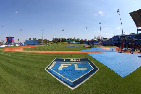 PORT ST. LUCIE, FL – MARCH 06: The Grapefruit League logo on the third base line before a spring training game between the Houston Astros and New York Mets at First Data Field on March 6, 2018 in Port St. Lucie, Florida. (Photo by Rich Schultz/Getty Images)