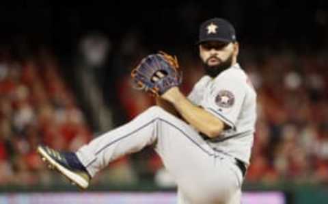 WASHINGTON, DC – OCTOBER 26: Jose Urquidy #65 of the Houston Astros delivers the pitch against the Washington Nationals during the second inning in Game Four of the 2019 World Series at Nationals Park on October 26, 2019, in Washington, DC. (Photo by Patrick Smith/Getty Images)