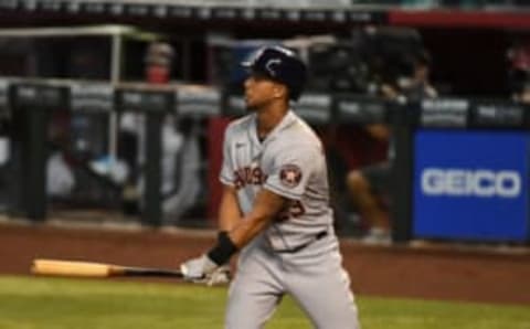 PHOENIX, ARIZONA – AUGUST 06: Michael Brantley #23 of the Houston Astros gets ready in the batters box against the Arizona Diamondbacks at Chase Field on August 06, 2020 in Phoenix, Arizona. (Photo by Norm Hall/Getty Images)