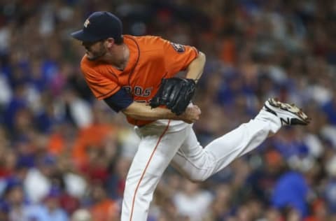 Sep 9, 2016; Houston, TX, USA; Houston Astros relief pitcher James Hoyt (51) pitches during the ninth inning against the Chicago Cubs at Minute Maid Park. Mandatory Credit: Troy Taormina-USA TODAY Sports