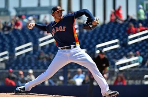 Mar 15, 2017; West Palm Beach, FL, USA; Houston Astros starting pitcher Joe Musgrove (59) delivers a pitch against the Washington Nationals during a spring training game at The Ballpark of the Palm Beaches. Mandatory Credit: Jasen Vinlove-USA TODAY Sports