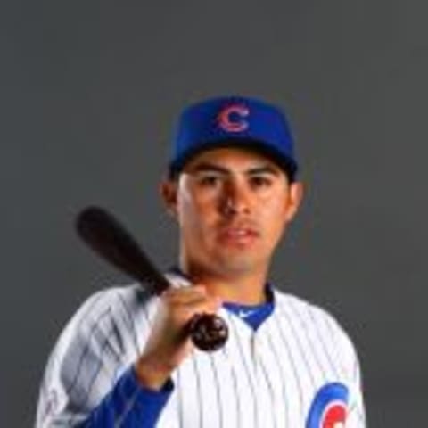 Mar 2, 2015; Mesa, AZ, USA; Chicago Cubs infielder Christian Villanueva poses for a portrait during photo day at the training center at Sloan Park. Mandatory Credit: Mark J. Rebilas-USA TODAY Sports