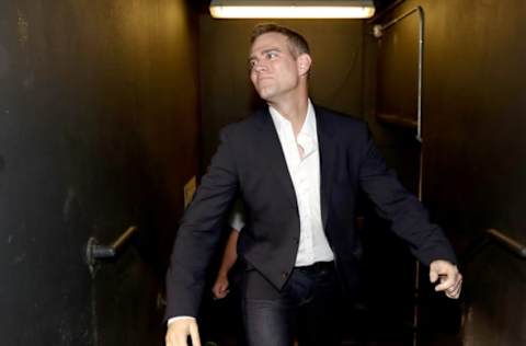 CLEVELAND, OH – NOVEMBER 02: President of Baseball Operations for the Chicago Cubs Theo Epstein reacts after the Cubs defeated the Cleveland Indians 8-7 in Game Seven of the 2016 World Series at Progressive Field on November 2, 2016 in Cleveland, Ohio. The Cubs win their first World Series in 108 years. (Photo by Elsa/Getty Images)