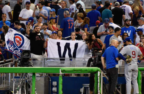 MIAMI, FL – JUNE 24: Chicago Cubs fans celebrate while Javier Baez