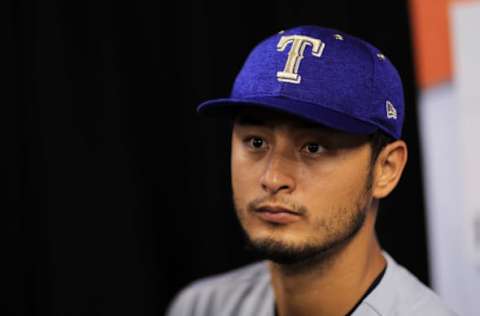 MIAMI, FL – JULY 10: Yu Darvish #11 of the Texas Rangers and the American League speaks with the media during Gatorade All-Star Workout Day ahead of the 88th MLB All-Star Game at Marlins Park on July 10, 2017 in Miami, Florida. (Photo by Mike Ehrmann/Getty Images)