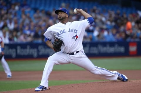 TORONTO, ON – JULY 24: Francisco Liriano #45 of the Toronto Blue Jays delivers a pitch in the first inning during MLB game action against the Oakland Athletics at Rogers Centre on July 24, 2017 in Toronto, Canada. (Photo by Tom Szczerbowski/Getty Images)