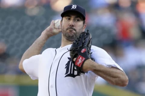 DETROIT, MI – July 24: Justin Verlander #35 of the Detroit Tigers pitches against the Kansas City Royals during the first inning at Comerica Park on July 24, 2017 in Detroit, Michigan. (Photo by Duane Burleson/Getty Images)