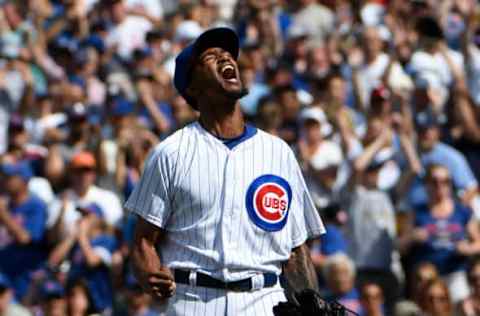 CHICAGO, IL – JULY 25: Carl Edwards Jr. #6 of the Chicago Cubs reacts after striking out Jose Abreu #79 of the Chicago White Sox to end the sixth inning on July 25, 2017 at Wrigley Field in Chicago, Illinois. (Photo by David Banks/Getty Images)