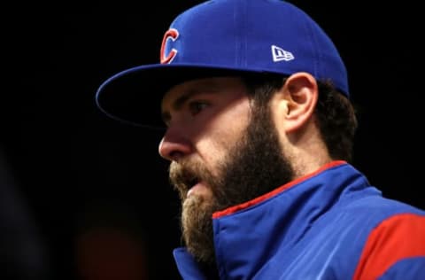 CLEVELAND, OH – OCTOBER 26: Jake Arrieta #49 of the Chicago Cubs looks on prior to Game Two of the 2016 World Series against the Cleveland Indians at Progressive Field on October 26, 2016 in Cleveland, Ohio. (Photo by Ezra Shaw/Getty Images)