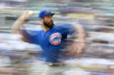 MILWAUKEE, WI – APRIL 09: Jake Arrieta #49 of the Chicago Cubs throws a pitch during the fourth inning of a game against the Milwaukee Brewers at Miller Park on April 9, 2017 in Milwaukee, Wisconsin. (Photo by Stacy Revere/Getty Images)