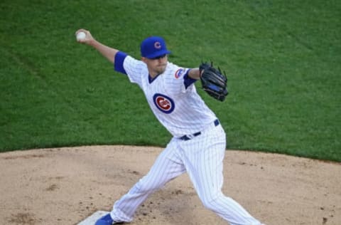 CHICAGO, IL – MAY 19: Pierce Johnson #48 of the Chicago Cubs, making his Major League debut in relief, pitches against the Milwaukee Brewers at Wrigley Field on May 19, 2017 in Chicago, Illinois. The Brewers defeated the Cubs 6-3. (Photo by Jonathan Daniel/Getty Images)