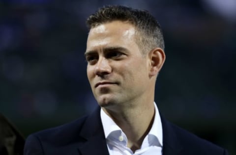 CHICAGO, ILLINOIS – OCTOBER 07: Chicago Cubs general manager Theo Epstein stands on the field during batting practice before the game between the Chicago Cubs and the San Francisco Giants at Wrigley Field on October 7, 2016 in Chicago, Illinois. (Photo by Jonathan Daniel/Getty Images)