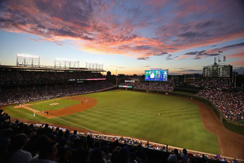 CHICAGO, IL – JUNE 19: A general view of Wrigley Field at sunset as the Chicago Cubs take on the San Diego Padres on June 19, 2017 in Chicago, Illinois. (Photo by Jonathan Daniel/Getty Images)