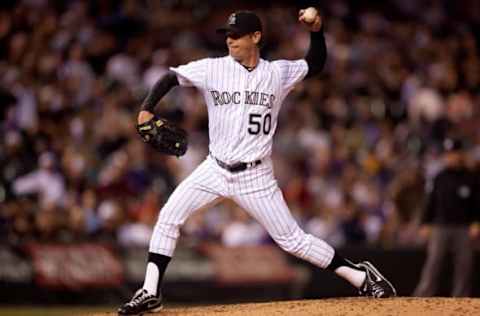 DENVER, CO – MAY 16: Starting pitcher Jamie Moyer #50 of the Colorado Rockies delivers to home plate against the Arizona Diamondbacks at Coors Field on May 16, 2012 in Denver, Colorado. Moyer earned his second win of the season as the Rockies defeated the Diamondbacks 6-1. (Photo by Justin Edmonds/Getty Images)