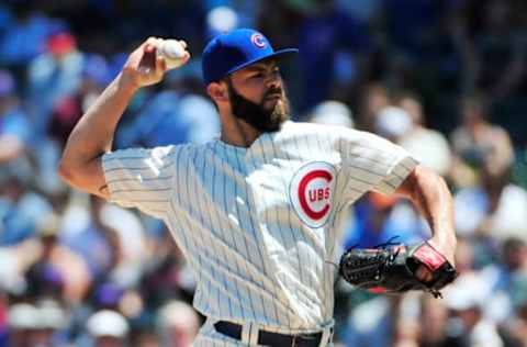 CHICAGO, IL – JULY 12: Jake Arrieta of the Chicago Cubs pitches against the Chicago White Sox during the first inning on July 12, 2015 at Wrigley Field in Chicago, Illinois. Players on the Chicago Cubs are wearing the number 14 to honor Ernie Banks. (Photo by David Banks/Getty Images)