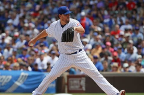 CHICAGO, IL – AUGUST 05: Starting pitcher John Lackey #41 of the Chicago Cubs delivers the ball against the Washington Nationals at Wrigley Field on August 5, 2017 in Chicago, Illinois. (Photo by Jonathan Daniel/Getty Images)