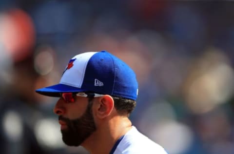 TORONTO, ON – SEPTEMBER 24: Jose Bautista #19 of the Toronto Blue Jays heads out to field prior to the first inning during MLB game action against the New York Yankees at Rogers Centre on September 24, 2017 in Toronto, Canada. (Photo by Vaughn Ridley/Getty Images)