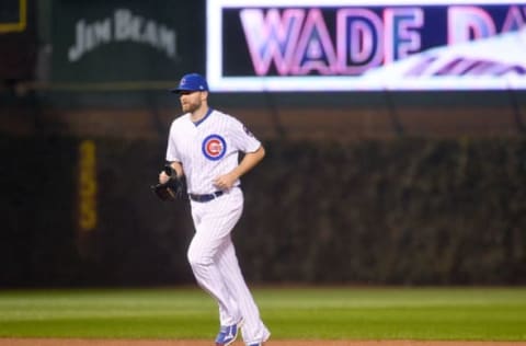 CHICAGO, IL – OCTOBER 11: Wade Davis #71 of the Chicago Cubs jogs onto the field in the eighth inning during game four of the National League Division Series against the Washington Nationals at Wrigley Field on October 11, 2017 in Chicago, Illinois. (Photo by Stacy Revere/Getty Images)