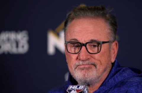 CHICAGO, IL – OCTOBER 18: Manager Joe Maddon of the Chicago Cubs speaks to the media after beating the Los Angeles Dodgers 3-2 in game four of the National League Championship Series at Wrigley Field on October 18, 2017 in Chicago, Illinois. (Photo by Dylan Buell/Getty Images)