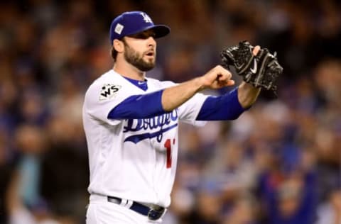 LOS ANGELES, CA – OCTOBER 31: Brandon Morrow #17 of the Los Angeles Dodgers reacts after pitching in the fifth inning against the Houston Astros in game six of the 2017 World Series at Dodger Stadium on October 31, 2017 in Los Angeles, California. (Photo by Harry How/Getty Images)