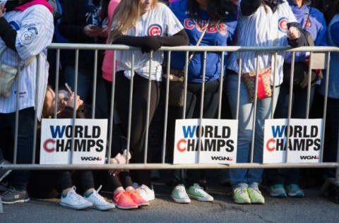 CHICAGO, IL – NOVEMBER 04: Thousands of Chicago Cubs fans pack Michigan Avenue during the Chicago Cubs 2016 World Series victory parade on November 4, 2016 in Chicago, Illinois. The Cubs won their first World Series championship in 108 years after defeating the Cleveland Indians 8-7 in Game 7. (Photo by Tasos Katopodis/Getty Images)