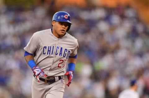 LOS ANGELES, CA – OCTOBER 15: Addison Russell #27 of the Chicago Cubs runs the bases after hitting a solo home run in the fifth inning against the Los Angeles Dodgers during game two of the National League Championship Series at Dodger Stadium on October 15, 2017 in Los Angeles, California. (Photo by Harry How/Getty Images)