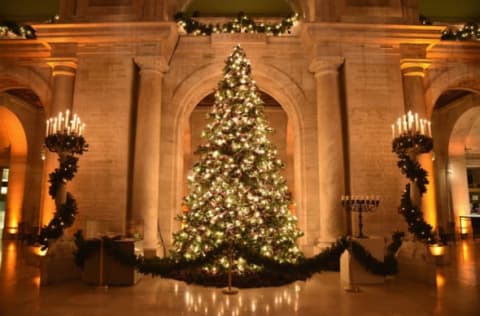 NEW YORK, NY – DECEMBER 14: A view of a Christmas tree inside the Berggruen Prize Gala at the New York Public Library on December 14, 2017 in New York City. (Photo by Bryan Bedder/Getty Images for Berggruen Institute)