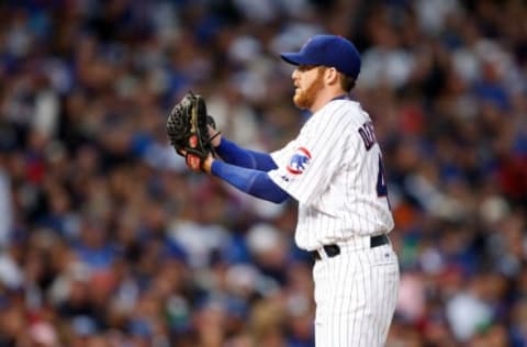 CHICAGO – OCTOBER 01: Ryan Dempster #46 of the Chicago Cubs gets set to throw a pitch against the Los Angeles Dodgers in Game One of the NLDS during the 2008 MLB Playoffs at Wrigley Field on October 1, 2008 in Chicago, Illinois. (Photo by Jamie Squire/Getty Images)