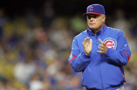 LOS ANGELES, CA – OCTOBER 04: Manager Lou Piniella of the Chicago Cubs cheers on his team before taking on the Los Angeles Dodgers in Game Three of the NLDS during the 2008 MLB playoffs on October 4, 2008 at Dodger Stadium in Los Angeles, California. (Photo by Lisa Blumenfeld/Getty Images)