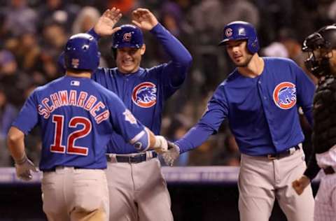 Schwarber, Rizzo, Bryant, Chicago Cubs (Photo by Matthew Stockman/Getty Images)