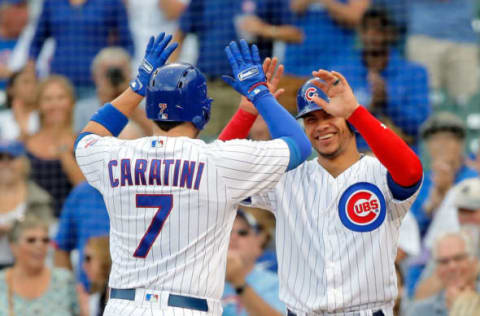 Victor Caratini, Willson Contreras, Chicago Cubs (Photo by Jon Durr/Getty Images)