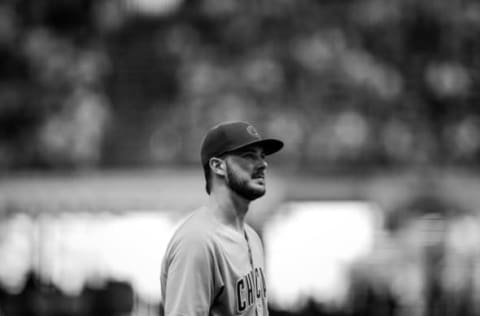 (EDITOR’S NOTE: This image has been converted to black and white). Kris Bryant, Chicago Cubs (Photo by Dylan Buell/Getty Images)