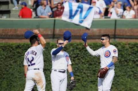 Schwarber, Happ, Castellanos, Chicago Cubs (Photo by Jonathan Daniel/Getty Images)