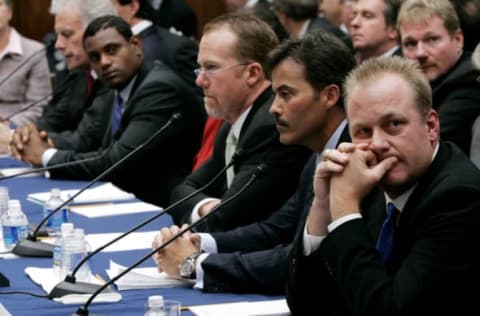 C. Schilling, R. Palmeiro, M. McGwire and S. Sosa / Chicago Cubs (Photo by Win McNamee/Getty Images)