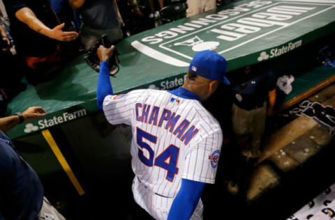 Aroldis Chapman #54, Chicago Cubs (Photo by Jon Durr/Getty Images)