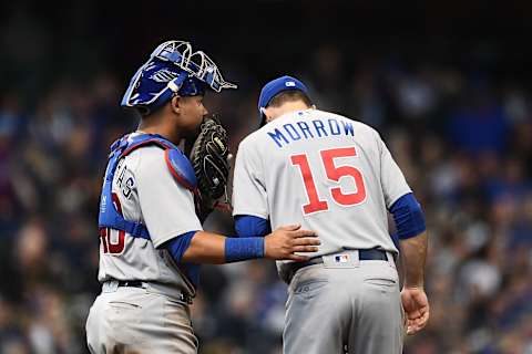 Willson Contreras and Brandon Morrow. (Photo by Stacy Revere/Getty Images)