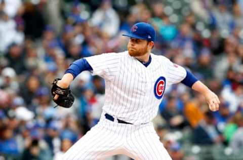 Apr 13, 2017; Chicago, IL, USA; Chicago Cubs starting pitcher Brett Anderson (37) delivers a pitch during the first inning of the game against the Los Angeles Dodgers at Wrigley Field. Mandatory Credit: Caylor Arnold-USA TODAY Sports