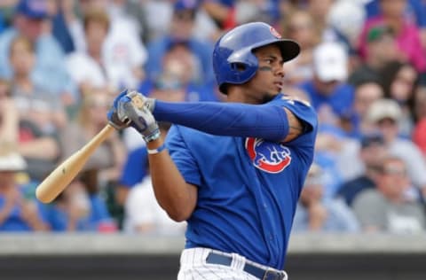 Mar 3, 2017; Mesa, AZ, USA; Chicago Cubs third baseman Jeimer Candelario (7) during a spring training game against the Cincinnati Reds at Sloan Park. Mandatory Credit: Rick Scuteri-USA TODAY Sports