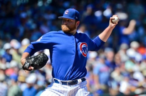 Mar 14, 2017; Mesa, AZ, USA; (EDITORS NOTE: caption correction – Brewers player misidentified in original) Chicago Cubs starting pitcher Brett Anderson (37) throws in the first inning against the Milwaukee Brewers during a spring training game at Sloan Park. Mandatory Credit: Matt Kartozian-USA TODAY Sports