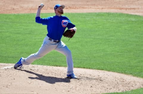 Mar 16, 2017; Phoenix, AZ, USA; Chicago Cubs starting pitcher Eddie Butler (53) throws in the third inning against the Los Angeles Dodgers during a spring training game at Camelback Ranch. Mandatory Credit: Matt Kartozian-USA TODAY Sports