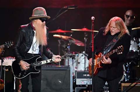 Apr 6, 2017; Nashville, TN, USA; Billy Gibbons and Warren Haynes perform during the Merle Haggard Tribute concert at Bridgestone Arena. Mandatory credit: Larry McCormack/The Tennessean via USA TODAY NETWORK