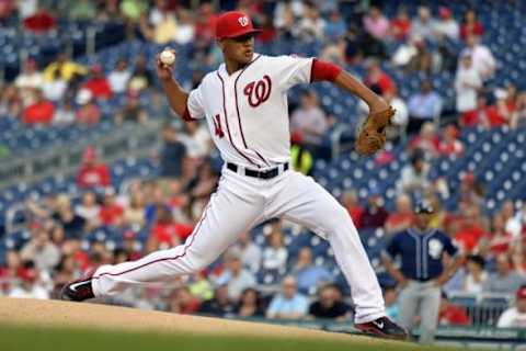 Aug 27, 2015; Washington, DC, USA; Washington Nationals starting pitcher Joe Ross (41) pitches during the first inning against the San Diego Padres at Nationals Park. Mandatory Credit: Tommy Gilligan-USA TODAY Sports