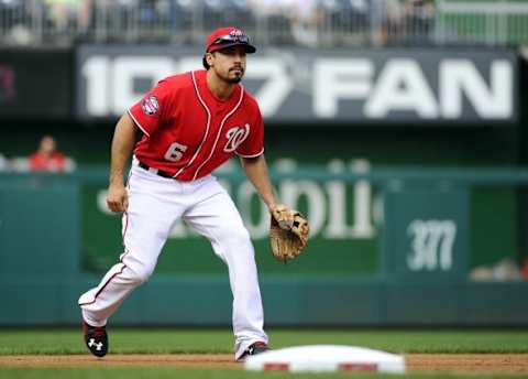 Sep 28, 2015; Washington, DC, USA; Washington Nationals third baseman Anthony Rendon (6) in the field against the Cincinnati Reds during the first inning at Nationals Park. Mandatory Credit: Brad Mills-USA TODAY Sports