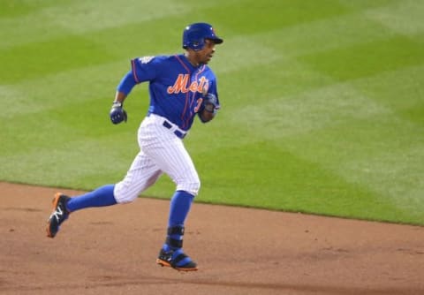 Nov 1, 2015; New York City, NY, USA; New York Mets right fielder Curtis Granderson (3) rounds the bases after a solo home run against the Kansas City Royals in the first inning in game five of the World Series at Citi Field. Mandatory Credit: Anthony Gruppuso-USA TODAY Sports