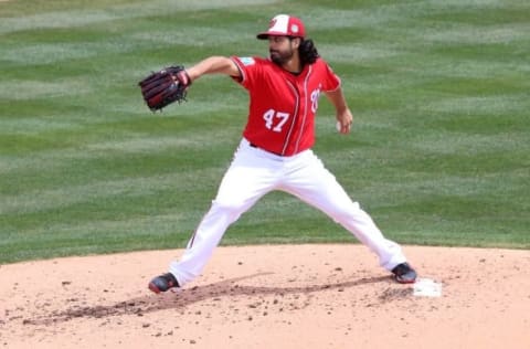 Mar 21, 2016; Melbourne, FL, USA; Washington Nationals starting pitcher Gio Gonzalez (47) throws a pitch in the second inning against the Houston Astros at Space Coast Stadium. Mandatory Credit: Logan Bowles-USA TODAY Sports