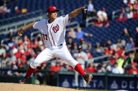 Apr 14, 2016; Washington, DC, USA; Washington Nationals starting pitcher Stephen Strasburg (37) throws to the Atlanta Braves during the second inning at Nationals Park. Mandatory Credit: Brad Mills-USA TODAY Sports