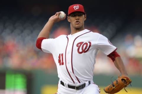 May 26, 2016; Washington, DC, USA; Washington Nationals starting pitcher Joe Ross (41) pitches during the first inning against the St. Louis Cardinals at Nationals Park. Mandatory Credit: Tommy Gilligan-USA TODAY Sports