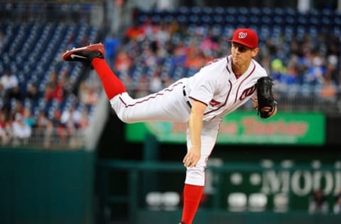 May 9, 2016; Washington, DC, USA; Washington Nationals starting pitcher Stephen Strasburg (37) throws to the Detroit Tigers during the second inning at Nationals Park. Mandatory Credit: Brad Mills-USA TODAY Sports